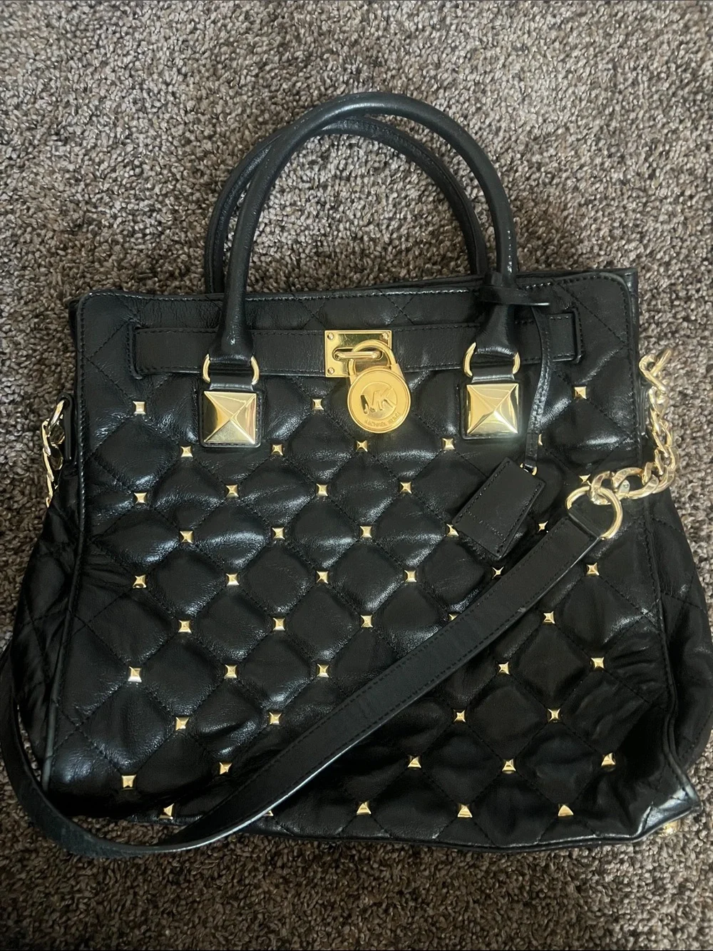 Vintage Michael Kors Black Quilted Leather Satchel with Gold Hardware